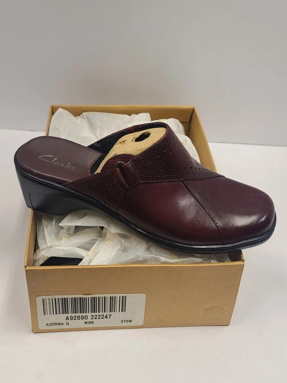 Clarks Wine Leather Slip-On Mule